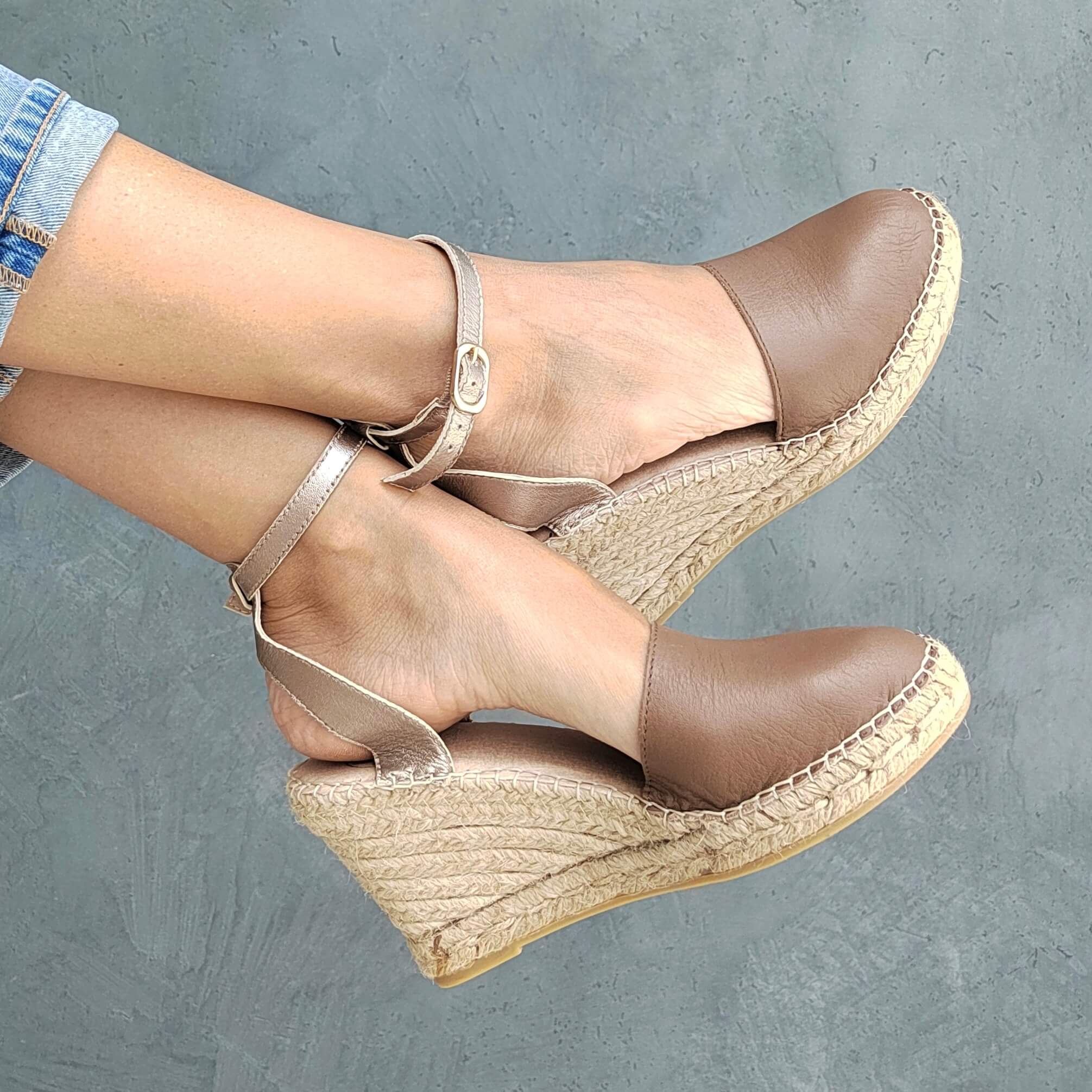 Espadrillas Carla con zeppa in moka bronzato