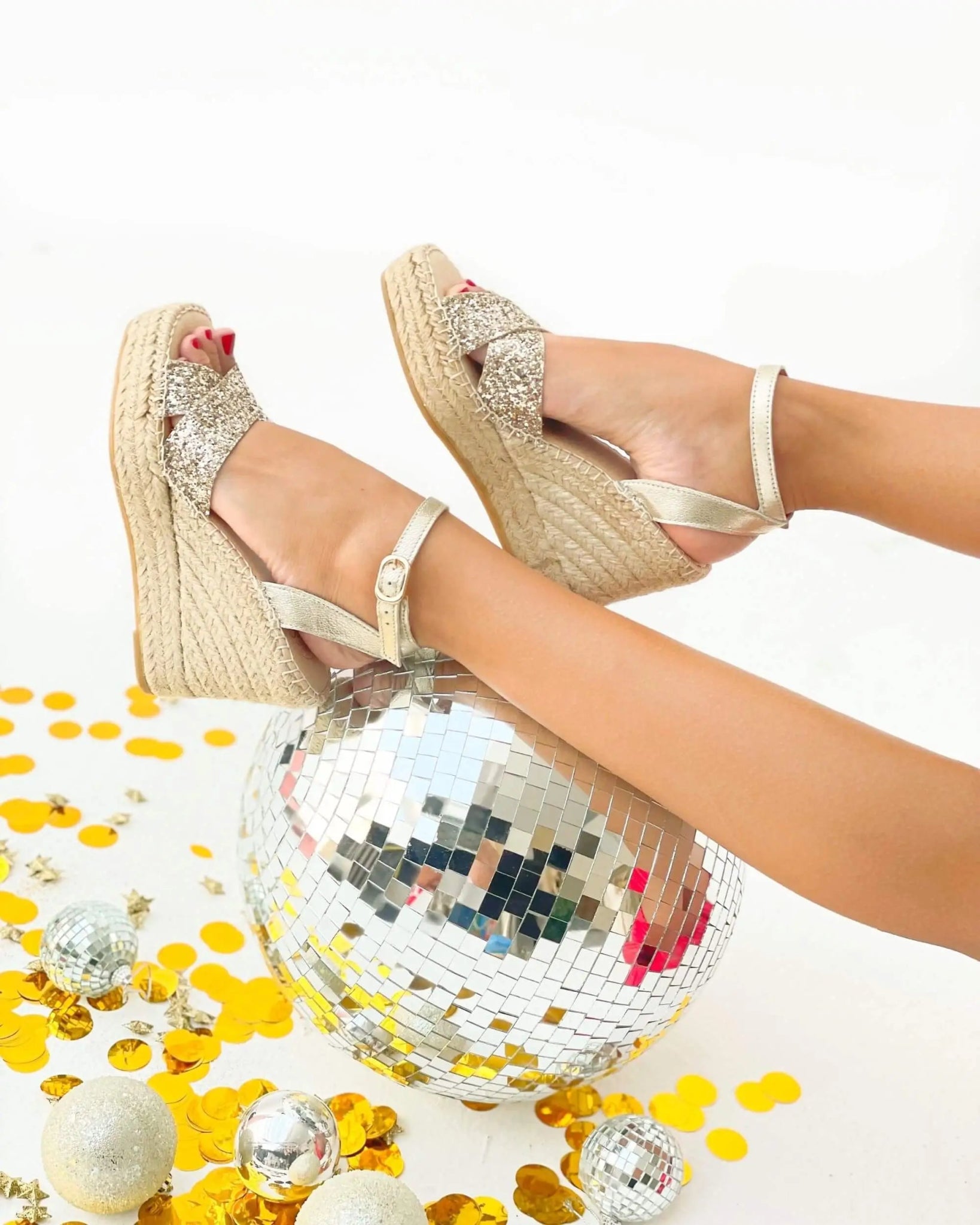 Espadrillas Lucia con zeppa in glitter champagne