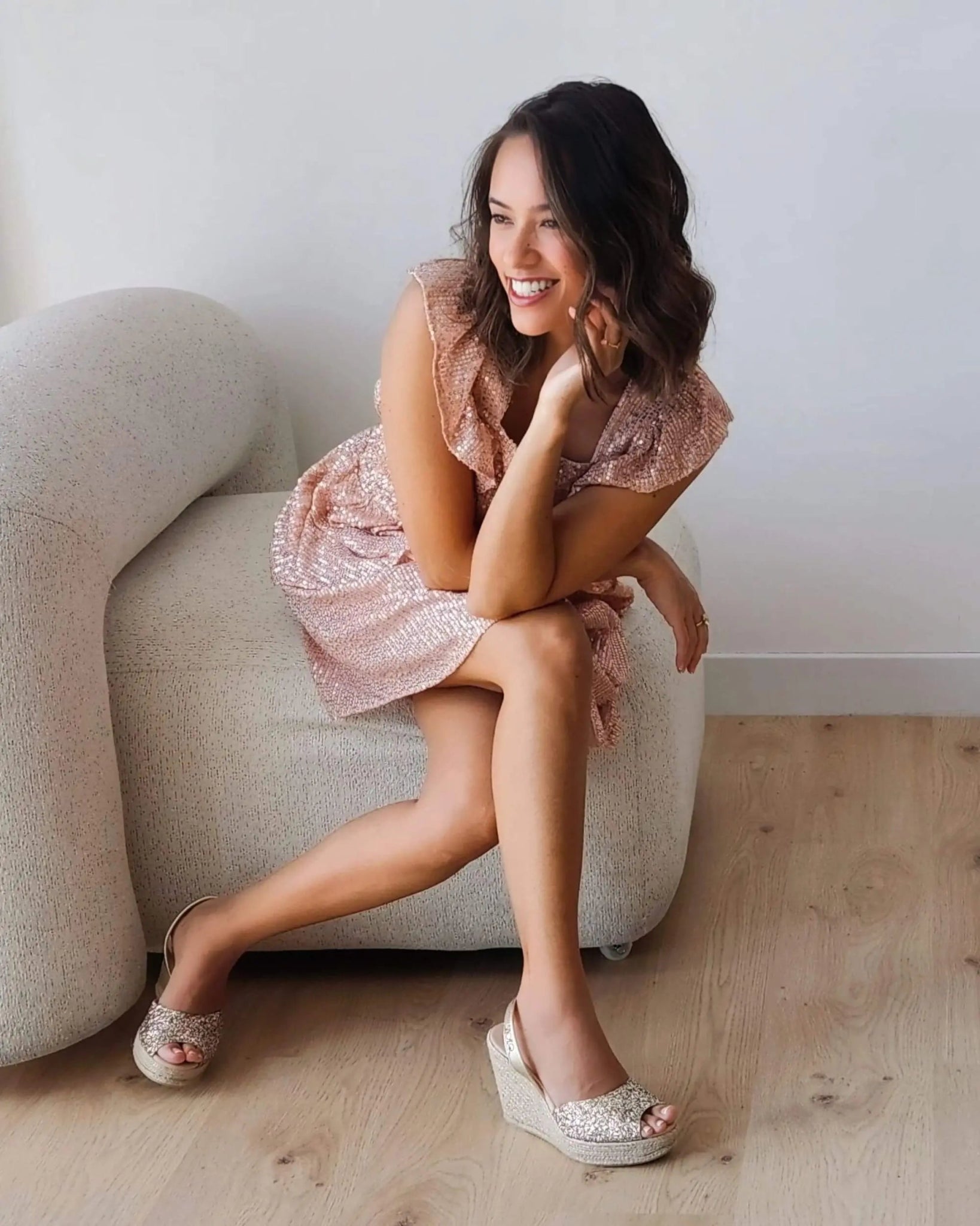 Espadrillas con zeppa Roxy in glitter champagne